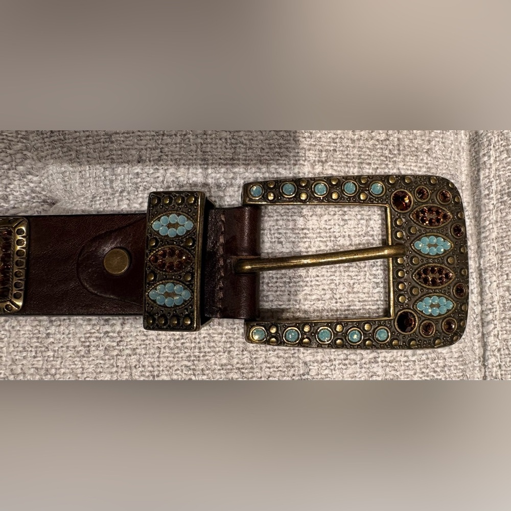 Italian made brown leather belt with Swarovski Chrystal embellishment